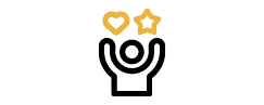 Person with arms raised with gold heart and gold star above